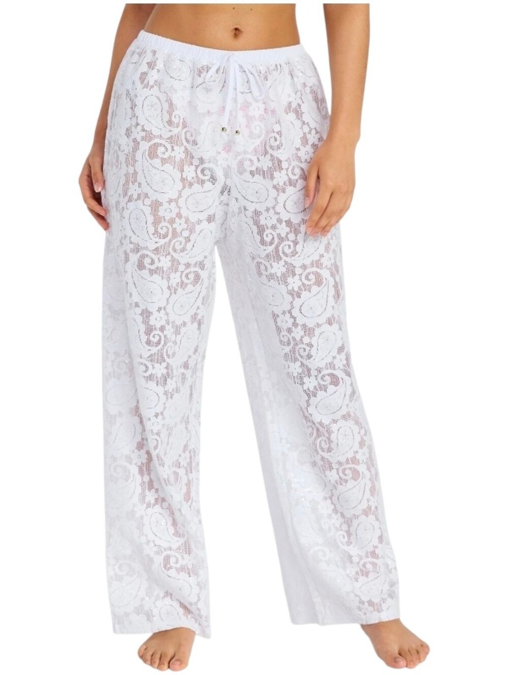 🎄No Boundaries Paisley Lace Swim Cover Up Pants XL 16-18 NWT White